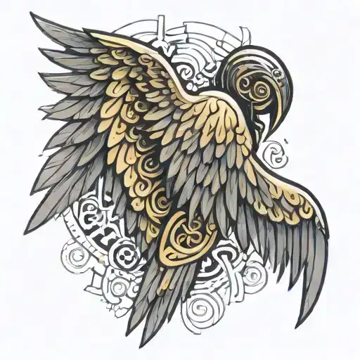 dark angel wings created by qr code forming the shape tattoo design idea