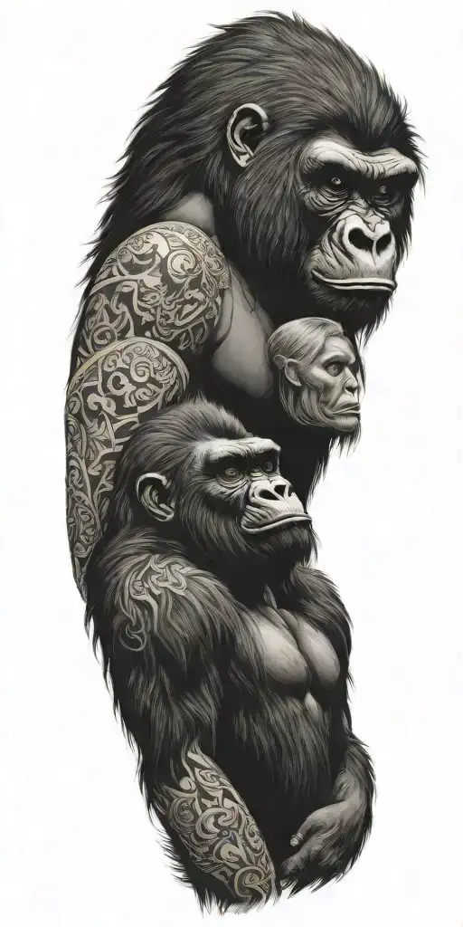 gorilla and woman  tattoo design idea