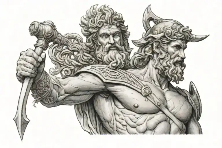 Greek God Poseidon holding a trident tattoo design idea