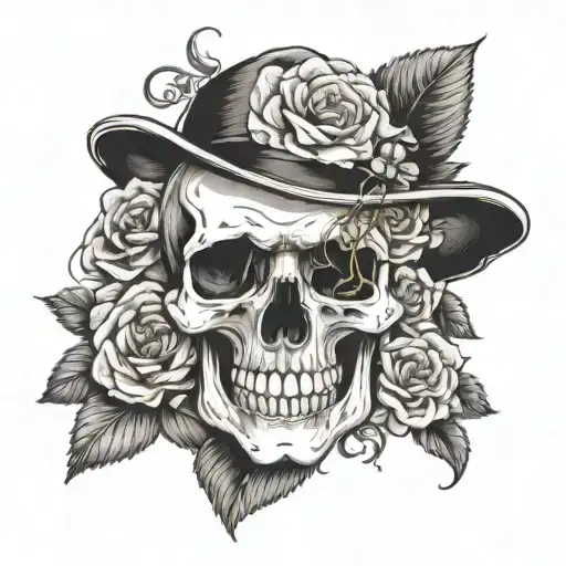 Beethoven skull surrounded by flowers tattoo design idea