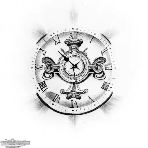 Design a tattoo of a clock with Roman numerals showing important dates in the clan's history tattoo design idea