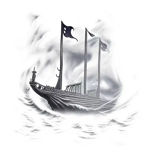 viking ship sailing cthulhu in a storm tattoo design idea