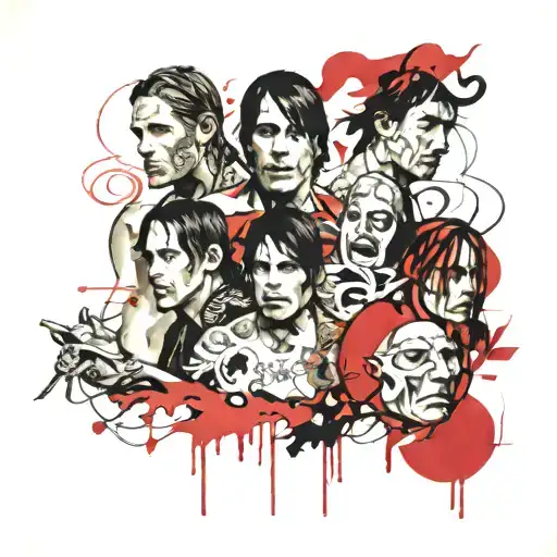 Half sleve tattoo Red Hot Chili Peppers, John Frusciante, Anthony Kiedis, Flea and  Chad in Maia Style tattoo design idea