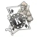 King of Diamond with black poker chip and vegas sign in background  tattoo design idea