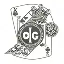 King of Diamond with black poker chip and vegas sign in background  tattoo design idea