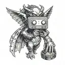 A half angel, half demon character playing a video game tattoo design idea