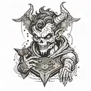 A half angel, half demon character playing a video game tattoo design idea