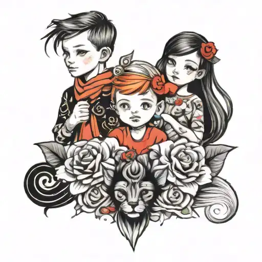 4 male and female children tattoo design idea