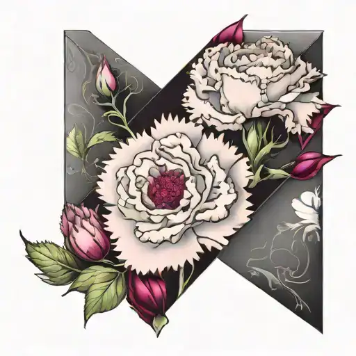 envelope with garnet and pink carnations tattoo design idea