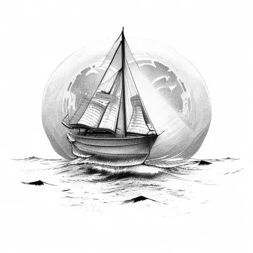 sailing boat with moon tattoo design idea