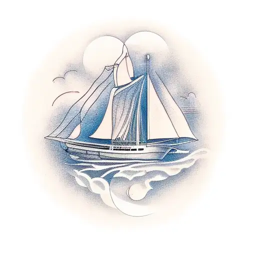 sailing boat with moon tattoo design idea