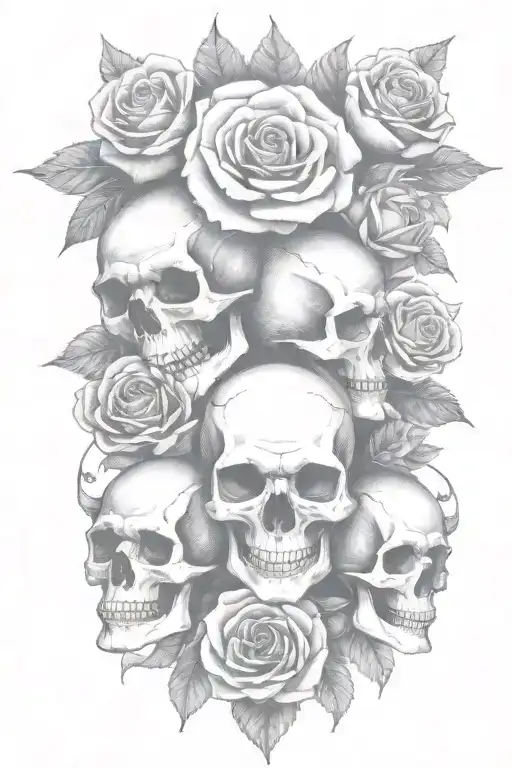 multiple skulls, roses, the devil and hell tattoo design idea