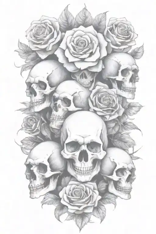 multiple skulls, roses, the devil and hell tattoo design idea