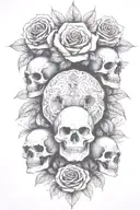 multiple skulls, roses, devil, hell tattoo design idea