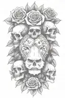 multiple skulls, roses, devil, hell tattoo design idea