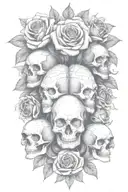multiple skulls, roses, devil, hell tattoo design idea