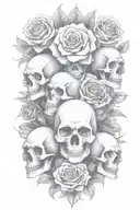 multiple skulls, roses, the devil and hell tattoo design idea