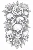 multiple skulls, roses, the devil and hell tattoo design idea