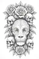 multiple skulls, roses, devil, hell tattoo design idea