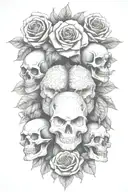 multiple skulls, roses, devil, hell tattoo design idea