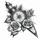 Lighthouse roses compass watches tattoo design idea