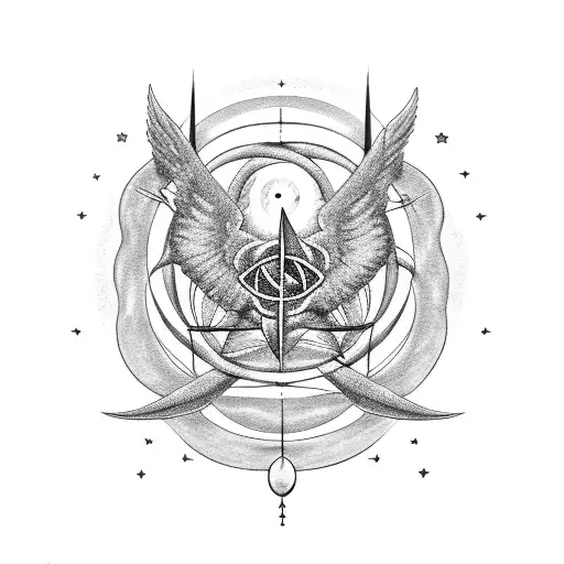 Supernatural symbols intertwined with celestial objects tattoo design idea