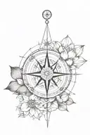 compass with lotus flowers wrapped together tattoo design idea