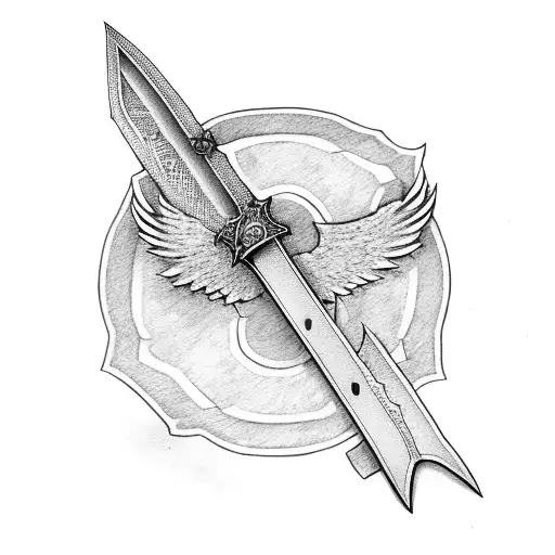 simple sword that is old and brocken and there is rose round of it and has wings  tattoo design idea
