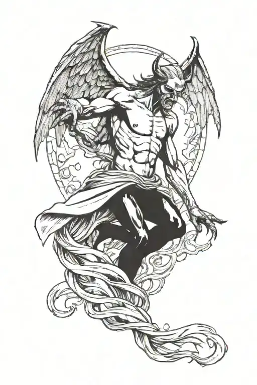 devil killing angel trying to save soul leaving the body tattoo design idea