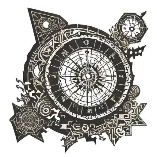 Basketball hoop made of puzzle pieces with a compass in the center tattoo design idea