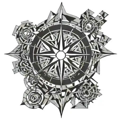 Basketball hoop made of puzzle pieces with a compass in the center tattoo design idea