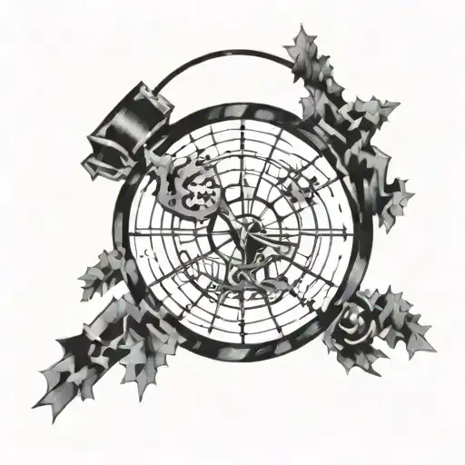 Basketball hoop made of puzzle pieces with a compass in the center tattoo design idea