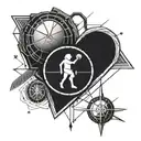 An anatomical heart with basketball textures and a compass needle pointing towards it tattoo design idea