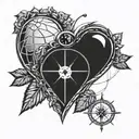 An anatomical heart with basketball textures and a compass needle pointing towards it tattoo design idea