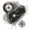 An anatomical heart with basketball textures and a compass needle pointing towards it tattoo design idea