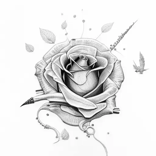 Swallow Bird and red rose tattoo design idea