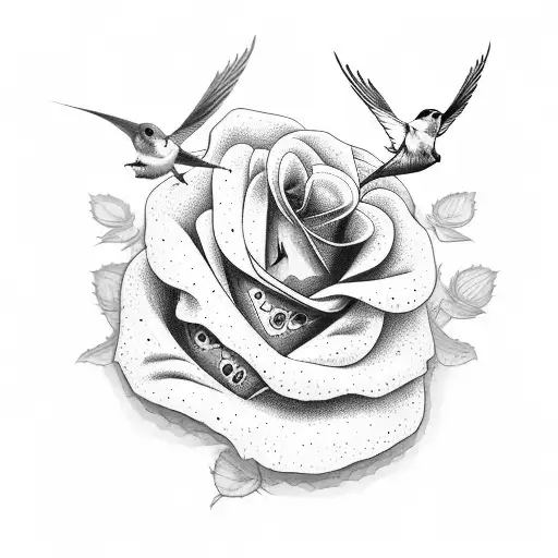 Swallow Bird and red rose tattoo design idea