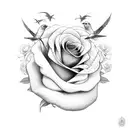 Swallow Bird and red rose tattoo design idea