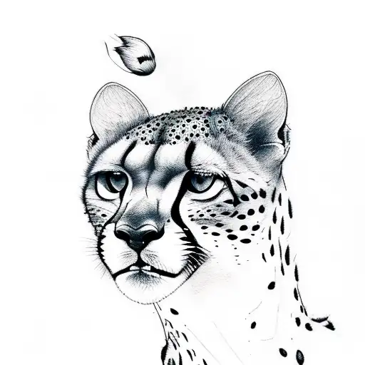 A delicate line work tattoo of a cheetah drinking from a serene waterfall tattoo design idea