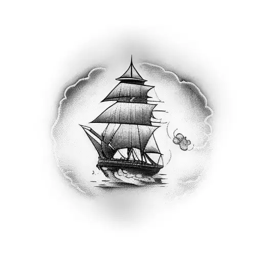 create a burning ship tattoo design idea