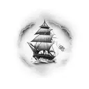 create a burning ship tattoo design idea