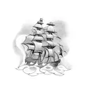 create a burning ship tattoo design idea