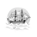 create a burning ship tattoo design idea