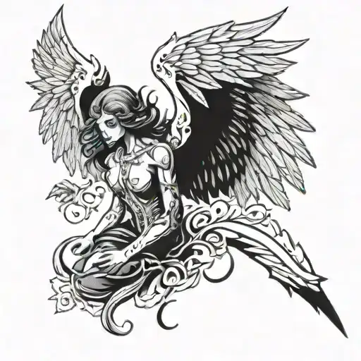 dark angel half demon tattoo design idea