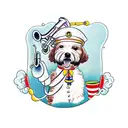 cockapoo playing a saxaphone wearing a sailor suit tattoo design idea
