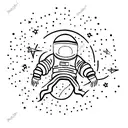 An astronaut floating in space with a trail of colorful stars behind tattoo design idea