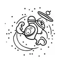 An astronaut floating in space with a trail of colorful stars behind tattoo design idea