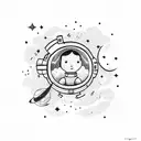 An astronaut floating in space with a trail of colorful stars behind tattoo design idea