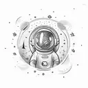 An astronaut floating in space with a trail of colorful stars behind tattoo design idea