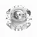 An astronaut floating in space with a trail of colorful stars behind tattoo design idea